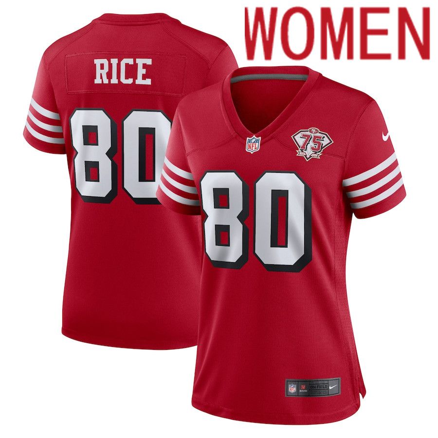 Women San Francisco 49ers #80 Jerry Rice Nike Scarlet 75th Anniversary Alternate Retired Player Game NFL Jersey->women nfl jersey->Women Jersey